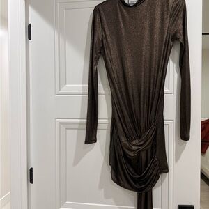 h:ours Shimmering Brown Long Sleeve Dress